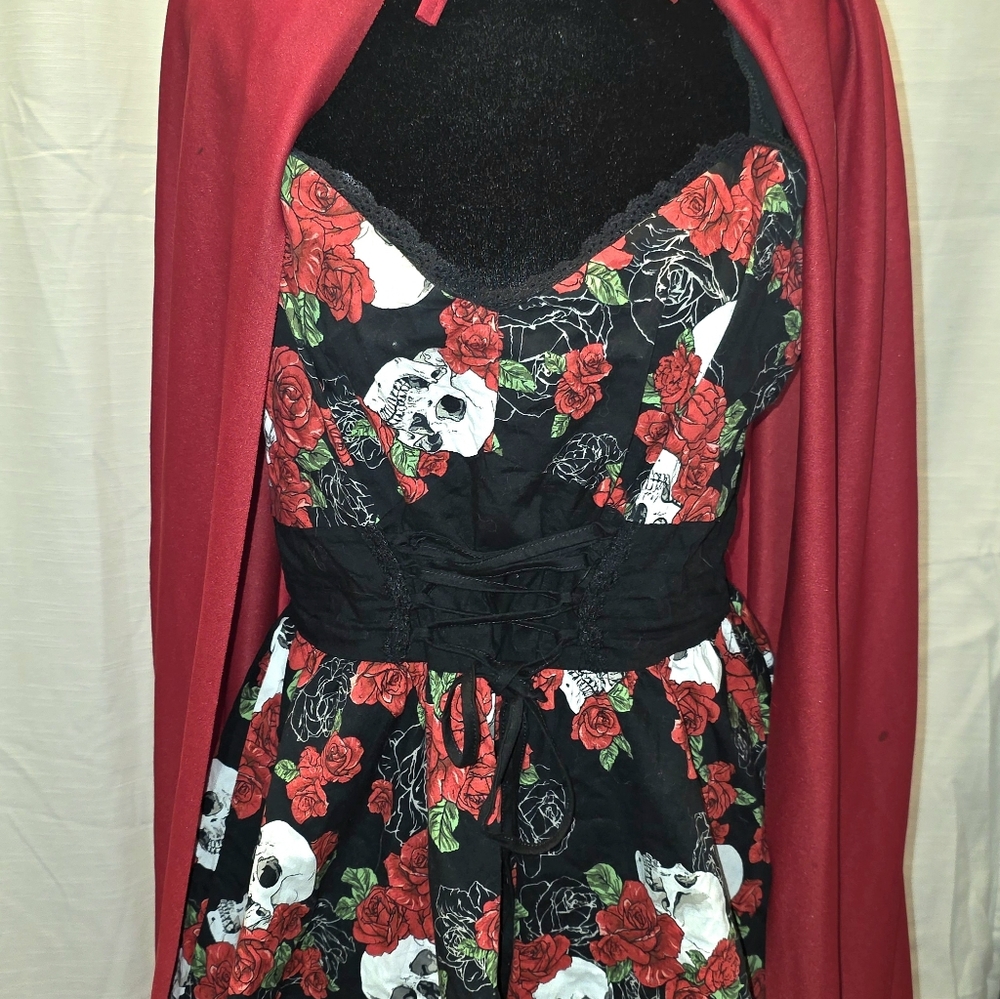 Hot Topic Black And Red Skull Velvet Dress - Picture 3 of 5